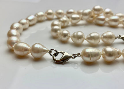 18 Inches Hand Knotted 10x12 mm Freshwater Rice Oval Pearl Necklace Natural White Freshwater Pearl Necklace With Silver Clasp #P1075
