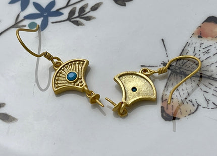 One Pair 925 Sterling Silver Simple Hook Earring Setting Gold Painted Fan Coin Shape Earring Hook Findings For Half Drilled Pearls #10254