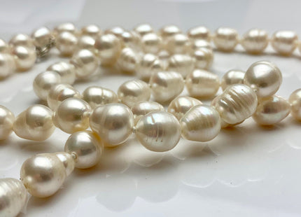 18 Inches Hand Knotted 10x12 mm Freshwater Rice Oval Pearl Necklace Natural White Freshwater Pearl Necklace With Silver Clasp #P1075