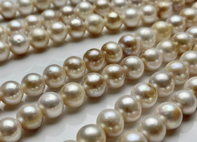 8.5-9 mm AAA Natural White W/Slightly Champagne Color HalfStrand Large Hole Freshwater Pearl Hole 2.2mm Extra Shiny Edison Pearl #P2162