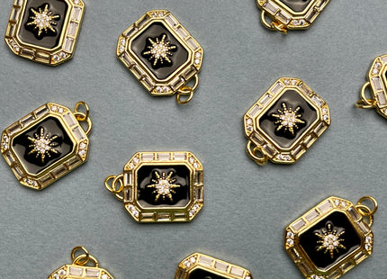 Star Sun Design Charms for Necklace Jewelry Making, 18K Gold Filled Charm Enamel Colored Antique Pendant With CZ, One Piece #CR0017