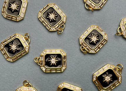 Star Sun Design Charms for Necklace Jewelry Making, 18K Gold Filled Charm Enamel Colored Antique Pendant With CZ, One Piece #CR0017