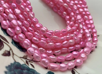 6x8 mm AA Large Hole Hot Pink Color Rice Nugget Freshwater Pearls Hole Size 1.5 mm Lustrous Genuine Rice Nugget Pearl Beads #P1073