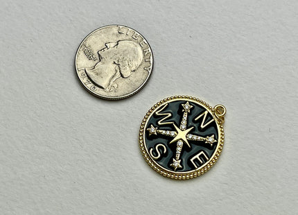 Compass Design Charms for Necklace Jewelry Making, 18K Gold Filled Charm Enamel Colored Medallion Pendant With CZ, One Piece #CR0038