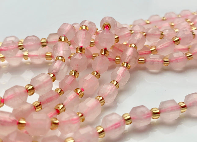 5x6mm Faceted Energy Prism Cut Rose Quartz Gemstone Genuine Double Terminated Points Natural Pink Quartz Beads 15.5 Inches 48 Pieces #3650