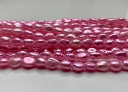 6x8 mm AA Large Hole Hot Pink Color Rice Nugget Freshwater Pearls Hole Size 1.5 mm Lustrous Genuine Rice Nugget Pearl Beads #P1073