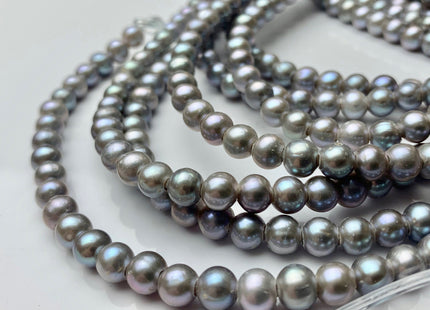 6-6.5 mm AAA Half Strand Large Hole Gray Off Round Freshwater Pearl Beads Hole Size 1.5mm 2.1mm Genuine High Luster Pearl 36 Pieces #P1570