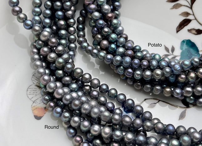 5-6 mm AA Blue Peacock Color Potato or Round Freshwater Pearl Beads Genuine Cultured Blue Peacock Color Freshwater Pearl Beads #P1720