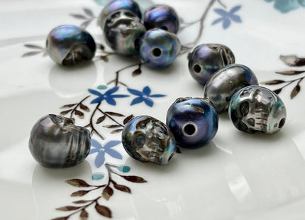 One Piece 10x11-13mm Hand Carved Skull Large Hole Freshwater Pearl Genuine Peacock Black Hole Size 2.1mm For DIY Earring Pendant #P1837