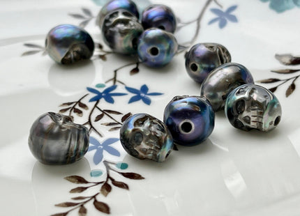 One Piece 10x11-13mm Hand Carved Skull Large Hole Freshwater Pearl Genuine Peacock Black Hole Size 2.1mm For DIY Earring Pendant #P1837