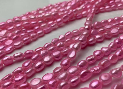 6x8 mm AA Large Hole Hot Pink Color Rice Nugget Freshwater Pearls Hole Size 1.5 mm Lustrous Genuine Rice Nugget Pearl Beads #P1073