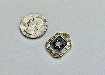 Star Sun Design Charms for Necklace Jewelry Making, 18K Gold Filled Charm Enamel Colored Antique Pendant With CZ, One Piece #CR0017