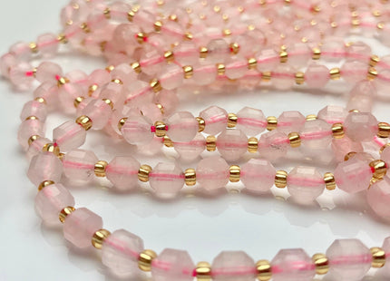 5x6mm Faceted Energy Prism Cut Rose Quartz Gemstone Genuine Double Terminated Points Natural Pink Quartz Beads 15.5 Inches 48 Pieces #3650