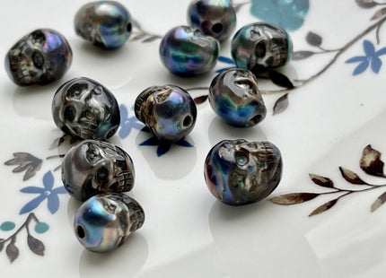 One Piece 10x11-13mm Hand Carved Skull Large Hole Freshwater Pearl Genuine Peacock Black Hole Size 2.1mm For DIY Earring Pendant #P1837