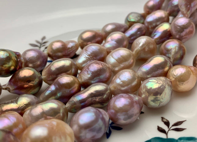 12x14-16 mm AAA Rare Mixed Natural Mauve Pink Baroque Pearl Genuine Quality Tear Drop Edison Pearl With Iridescent Color 27 Beads #P1663
