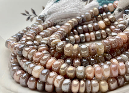 7mm 8mm 9mm 10mm 11mm All Natural Smooth Rondelle Coated Moonstone Gemstone Beads Genuine Natural Moonstone Beads 8 Inches Strand #3725