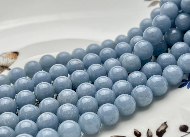 WHOLESALE 8 mm AAA Natural Blue Angelite Smooth Round high Quality Genuine Angelite Gemstone Beads Full Strand 52 Beads #2225