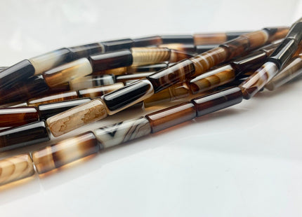 6x16 mm Tube Shape Coffee Wave Line Agate Gemstone Beads Coffee Color Agate Gemstone Beads. #2605