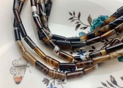 6x16 mm Tube Shape Coffee Wave Line Agate Gemstone Beads Coffee Color Agate Gemstone Beads. #2605