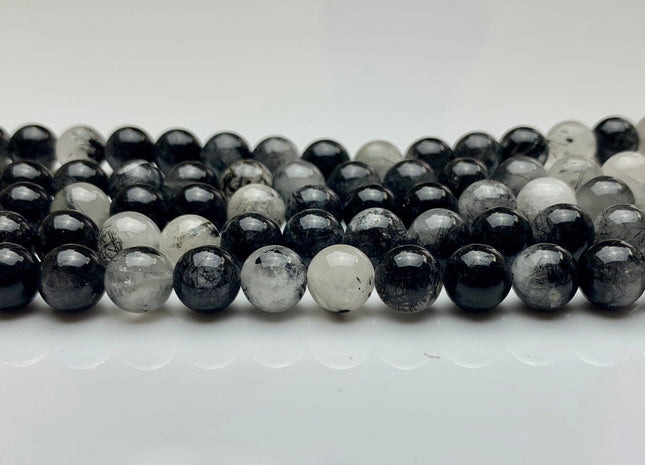 6 mm 8 mm 10 mm AAA Smooth Round Black Tourmaline Quartz High Quality Black Rutilated Rutile Quartz Gemstone Beads # 2272