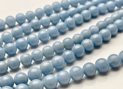 WHOLESALE 8 mm AAA Natural Blue Angelite Smooth Round high Quality Genuine Angelite Gemstone Beads Full Strand 52 Beads #2225