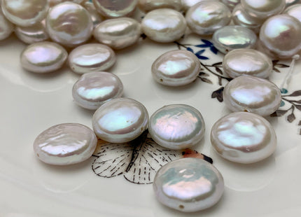 One Piece 14-15mm AAAAA High Luster Top Quality Natural White Flat Coin Freshwater Pearls Genuine Very Rare Thick Round Coin Pearl #P1628