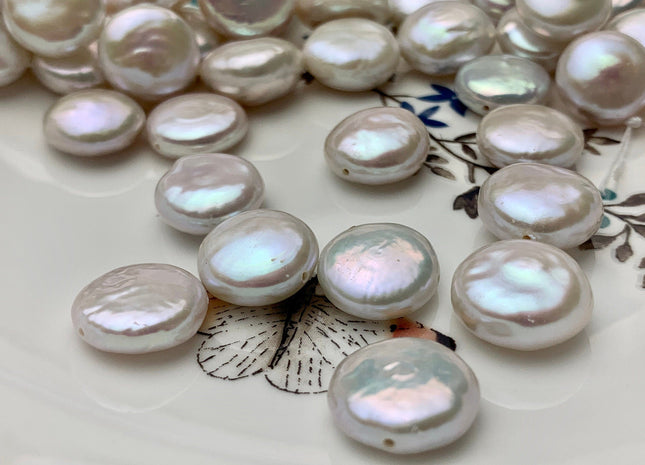 One Piece 14-15mm AAAAA High Luster Top Quality Natural White Flat Coin Freshwater Pearls Genuine Very Rare Thick Round Coin Pearl #P1628
