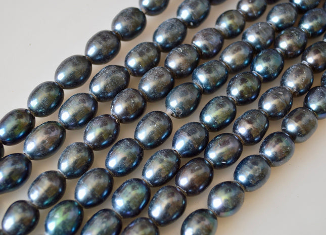 11-12x14mm AA Full Strand Dark Blue Peacock Large Hole Freshwater Pearl Beads Hole 2.2mm #804