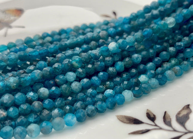 3.5 mm Micro Faceted Round Apatite Gemstone Beads Top Quality Blue Apatite Faceted Gemstone Loose Beads #2928