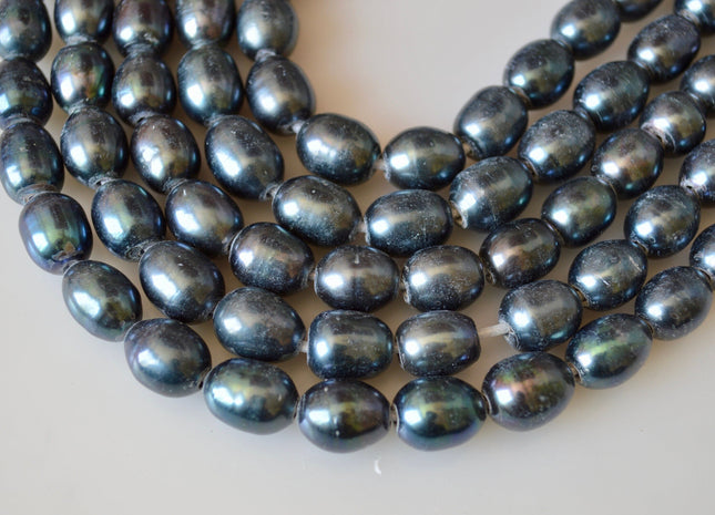 11-12x14mm AA Full Strand Dark Blue Peacock Large Hole Freshwater Pearl Beads Hole 2.2mm #804