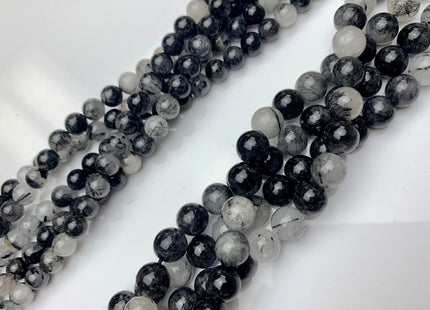 6 mm 8 mm 10 mm AAA Smooth Round Black Tourmaline Quartz High Quality Black Rutilated Rutile Quartz Gemstone Beads # 2272