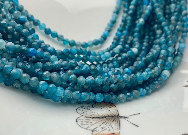 3.5 mm Micro Faceted Round Apatite Gemstone Beads Top Quality Blue Apatite Faceted Gemstone Loose Beads #2928