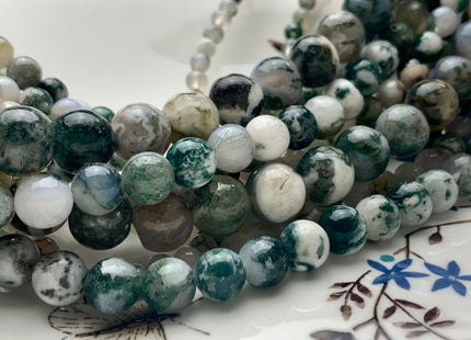 4 mm 6 mm 8 mm 10 mm AAA 100% Natural Smooth Round Green Tree Agate Beads Genuine Gray And Green Agate Gemstone Beads 15 Inches Strand #3021