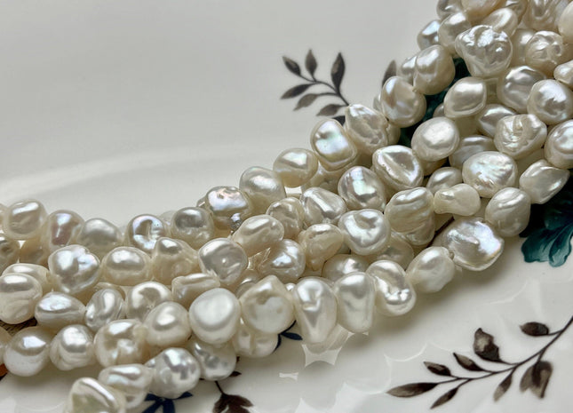 8-12mm AAA Large Hole Natural White Keshi Nugget Freshwater Pearl Bead Hole Size 1.8mm High Luster Center Drilled Genuine Keshi Pearl #P1723