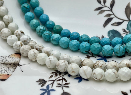 4mm 6mm 8mm 10mm 12mm Faceted Howlite White OR Blue Turquoise Gemstone Beads Faceted Turquoise Round Beads Howlite Gemstone Beads #497