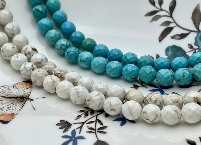 4mm 6mm 8mm 10mm 12mm Faceted Howlite White OR Blue Turquoise Gemstone Beads Faceted Turquoise Round Beads Howlite Gemstone Beads #497