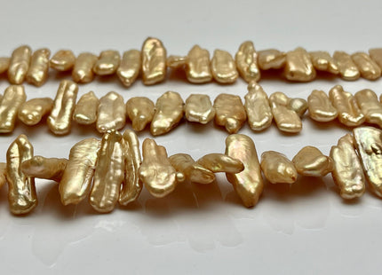 7-10x16-22 mm AA Champagne Biwa Stick Freshwater Pearl Beads Genuine Cultured Center Drilled Champagne Biwa Pearl Beads #P2190