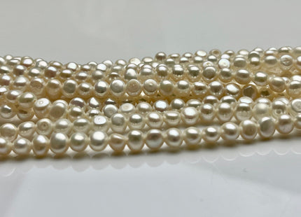 5-6mm AAAA Half Strand Large Hole Natural White Round Nugget Freshwater Pearls Hole Size 1.5mm/1.2mm High Luster Genuine Pearl #P1966