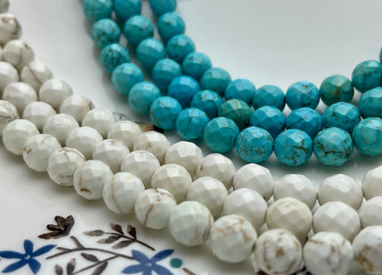 4mm 6mm 8mm 10mm 12mm Faceted Howlite White OR Blue Turquoise Gemstone Beads Faceted Turquoise Round Beads Howlite Gemstone Beads #497