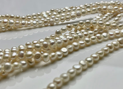 5-6mm AAAA Half Strand Large Hole Natural White Round Nugget Freshwater Pearls Hole Size 1.5mm/1.2mm High Luster Genuine Pearl #P1966