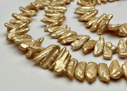 7-10x16-22 mm AA Champagne Biwa Stick Freshwater Pearl Beads Genuine Cultured Center Drilled Champagne Biwa Pearl Beads #P2190