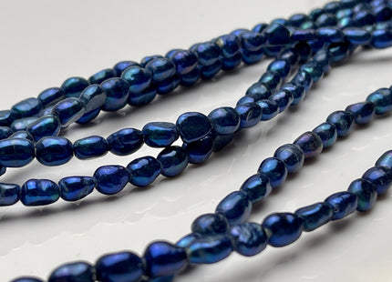6x8 mm Large Hole Royal Blue Color Rice Nugget Freshwater Pearls Hole Size 1.8mm OR 2.0mm Genuine Rice Nugget Pearl Beads #P2213