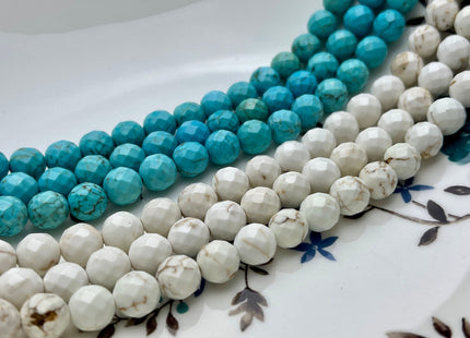 4mm 6mm 8mm 10mm 12mm Faceted Howlite White OR Blue Turquoise Gemstone Beads Faceted Turquoise Round Beads Howlite Gemstone Beads #497