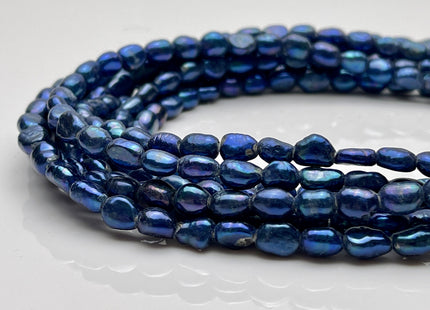 6x8 mm Large Hole Royal Blue Color Rice Nugget Freshwater Pearls Hole Size 1.8mm OR 2.0mm Genuine Rice Nugget Pearl Beads #P2213