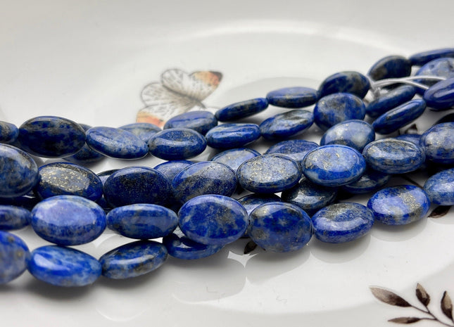 10x14 mm Smooth Genuine Lapis Flat Oval Coin Disc Gemstone Beads Genuine Natural Dark Blue Lapis Color Lapis 15 Inches Strand #4007