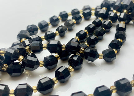 7x8mm Faceted Energy Prism Cut Black Obsidian Gemstone Beads Genuine Double Terminated Points Black Color Beads 15.5 Inches 40 Pieces #3651