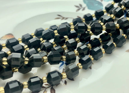 7x8mm Faceted Energy Prism Cut Black Obsidian Gemstone Beads Genuine Double Terminated Points Black Color Beads 15.5 Inches 40 Pieces #3651