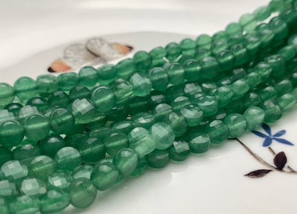 6 mm Micro Faceted Diamond Cut Green Aventurine Gemstones Flat Coin Disc Shape Gemstone Beads Genuine Aventurine 15 Inches Strand #2834
