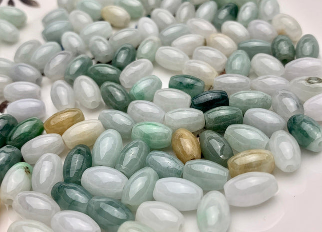 10 Pieces 6x9 mm Natural Color Smooth Barrel Shape Burmese Jade Beads 1.0 mm Hole Natural Green Color Burmese Jade Loose Beads #P1638