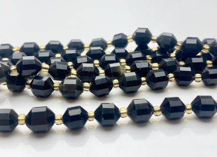 7x8mm Faceted Energy Prism Cut Black Obsidian Gemstone Beads Genuine Double Terminated Points Black Color Beads 15.5 Inches 40 Pieces #3651